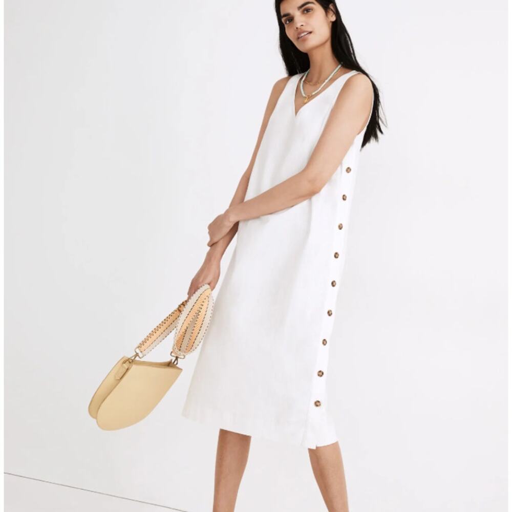 Linen-Cotton Side-Button Midi Dress in color Lighthouse